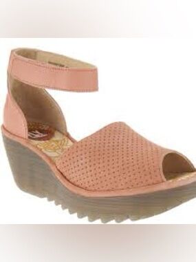 Fly London Yake Perf Leather Platform Wedge Sandals -Rose Pink EU 37/US 6.5-7